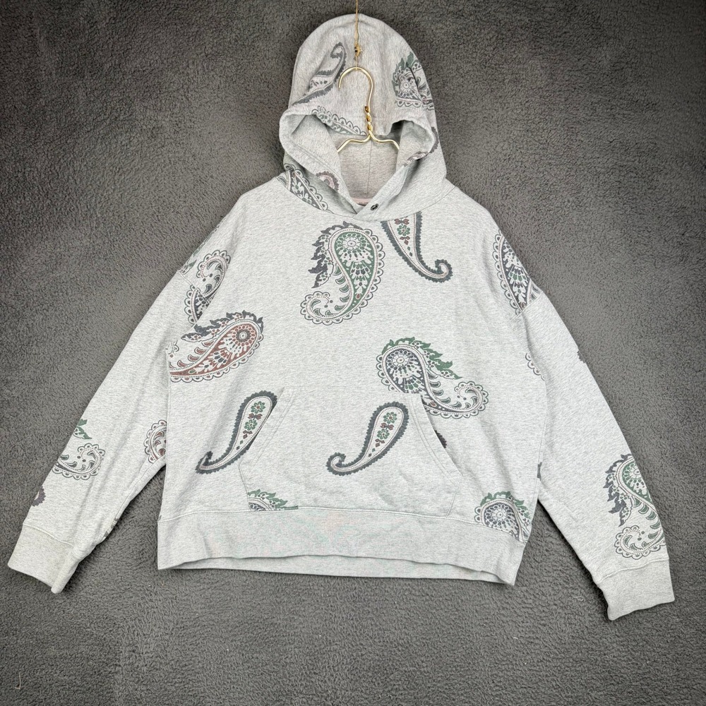 Aeropostale Womens Relaxed Paisley Print Hoodie Gray Large Sweatshirt